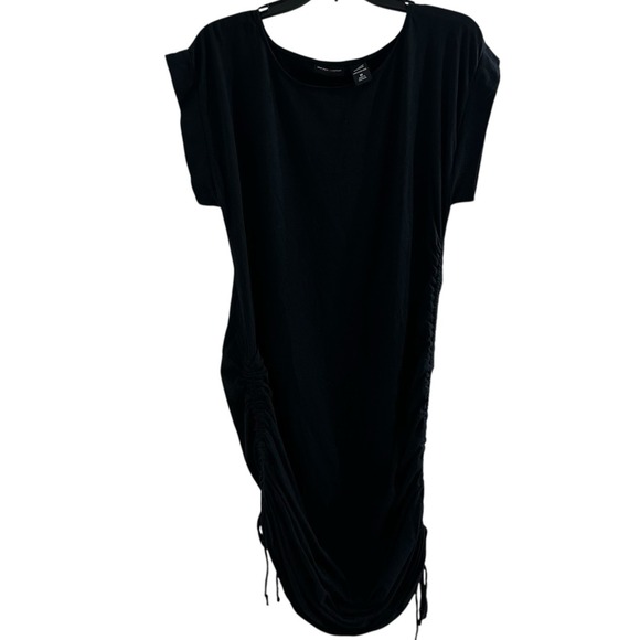 New York & Company Black Ruched Bodycon Dress Short Sleeve Stretch - Picture 1 of 9